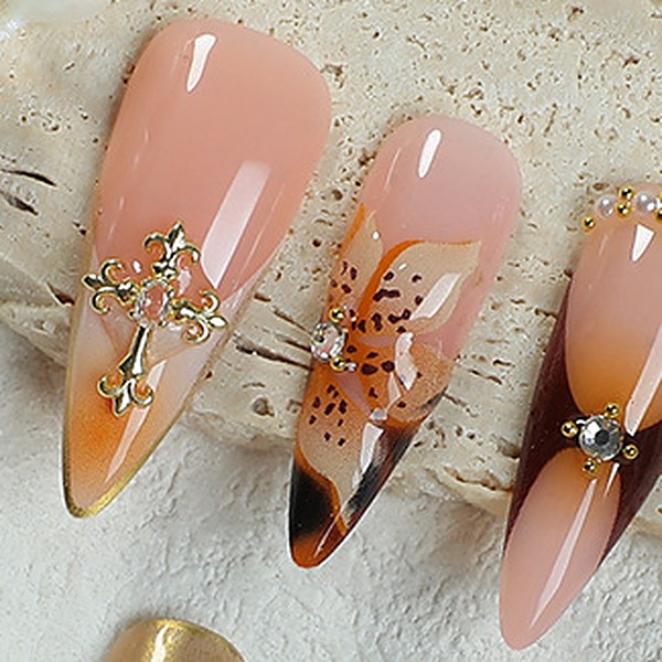 tortoiseshell 3d gold stiletto press-on nails wholesale